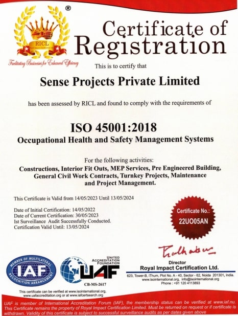 Sense Projects Pvt Ltd. Delhi Certification